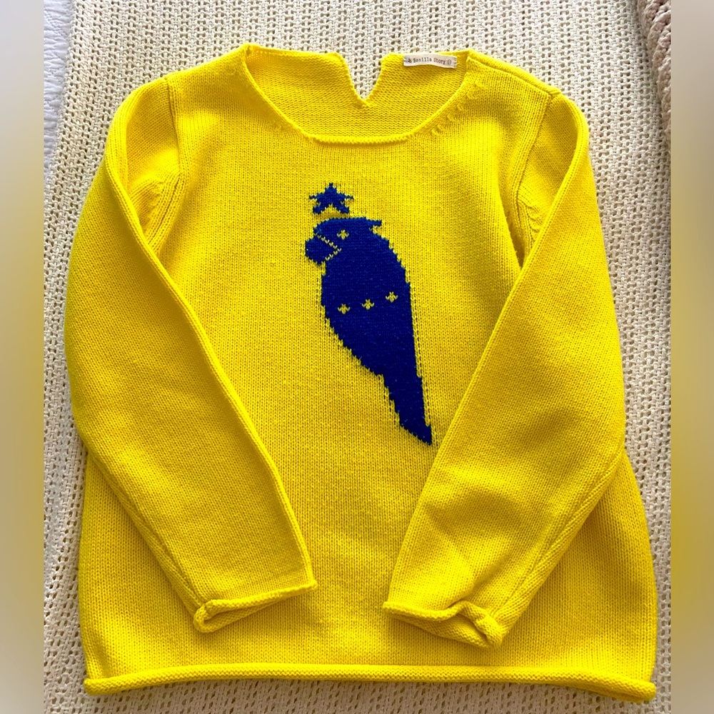 Yellow Kids Shirt with Blue Parrot Design